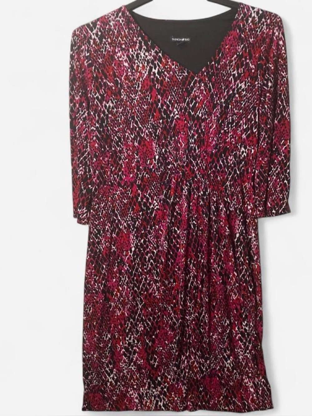 Fashion Bug Pink and Black Abstract V-Neck Long Sleeve Dress